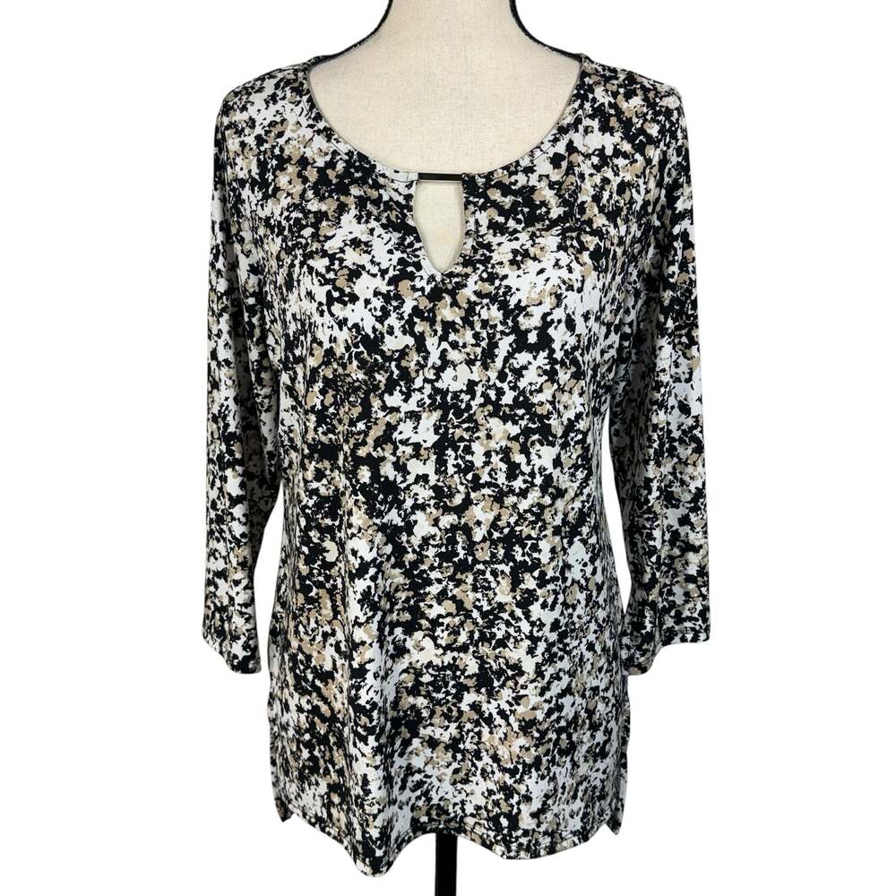 Dana Buchman Medium Top Abstract Keyhole 3/4 Sleeve Hi-Low Hem Stretch Pullover
